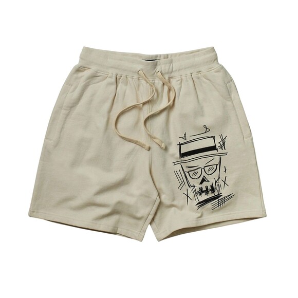 Reason Walter White Skull Graphic Fleece Shorts Men’s XL Cream Beige - Picture 3 of 9